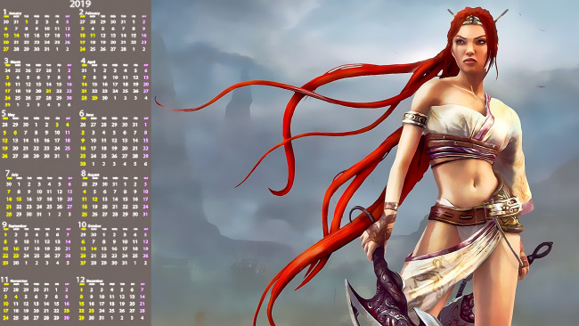 Обои картинки фото календари, фэнтези, оружие, девушка