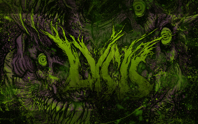 Обои картинки фото рисованное, абстракция, деревья, ветки, глаза, монстр