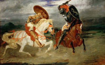обоя рисованное, eugene delacroix, рыцари, поединок
