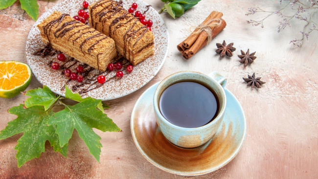 Обои картинки фото еда, пирожные,  кексы,  печенье, клюква, кофе, корица, анис, апельсин