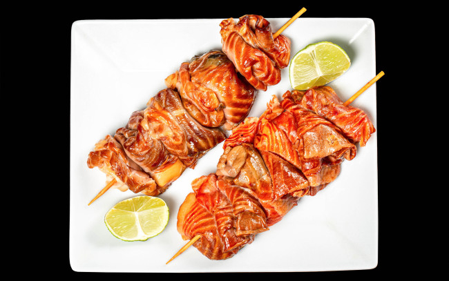 Обои картинки фото еда, шашлык,  барбекю, лайм