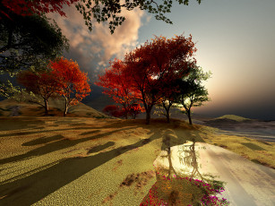 Картинка 3д графика nature landscape природа облака деревья