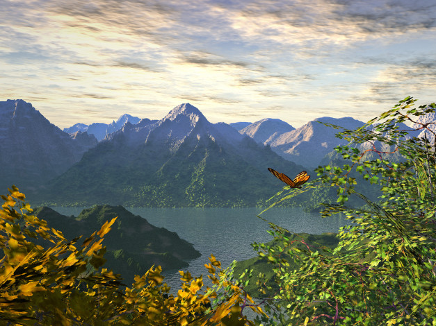 Обои картинки фото 3д, графика, nature, landscape, природа, горы, море