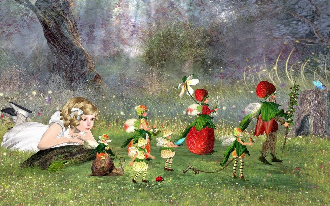Обои картинки фото 3д, графика, fantasy, фантазия, поляна, девушка