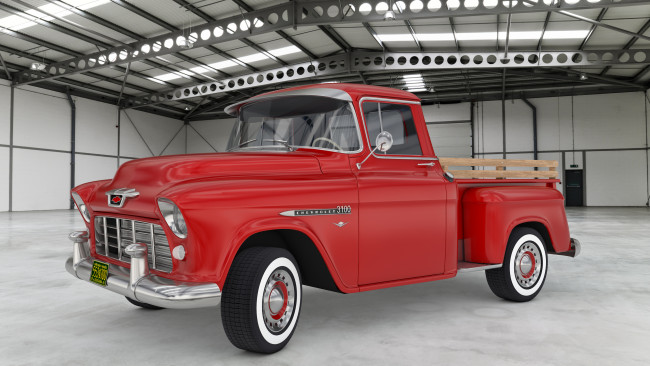 Обои картинки фото автомобили, 3д, 3100, pickup, chevrolet, 1955