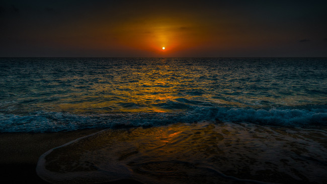 Обои картинки фото природа, восходы, закаты, закат, море, солнце, пляж