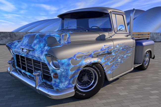 Обои картинки фото автомобили, 3д, pickup, 3100, chevrolet, 1955