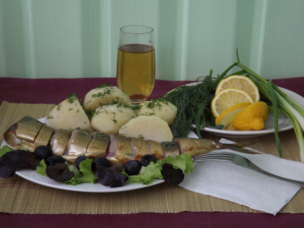 Обои картинки фото еда, натюрморт, картофель, рыба