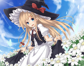 Картинка аниме touhou цветы девушка шляпа арт rugaru kirisame marisa