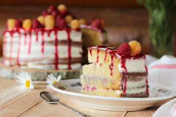 Картинка еда торты торт десерт малина кусок джем ромашки