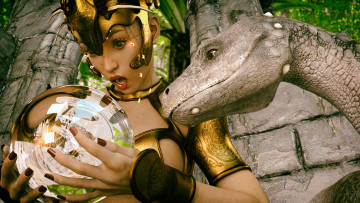 Картинка 3д+графика фантазия+ fantasy удивление шар дракон фон взгляд девушка