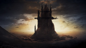 Картинка фэнтези замки закат замок арт