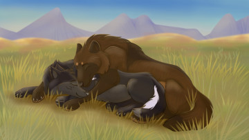 Картинка рисованное животные +собаки луг горы собаки