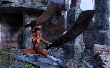 Картинка 3д+графика фантазия+ fantasy оружие фон взгляд девушка