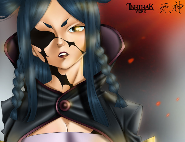 Обои картинки фото аниме, unknown,  другое, фон, демон, взгляд, девушка