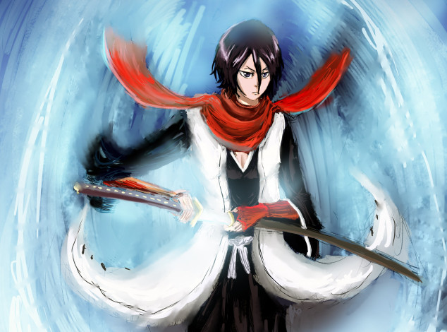Обои картинки фото аниме, bleach, арт, меч, рукия, блич