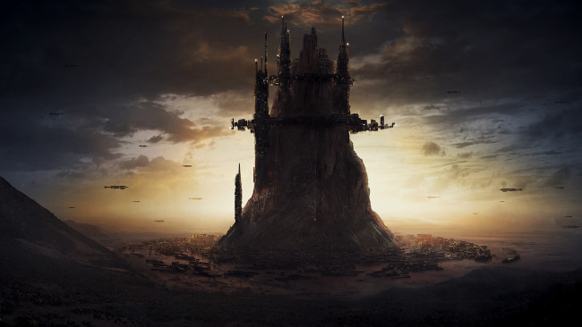 Обои картинки фото фэнтези, замки, закат, замок, арт