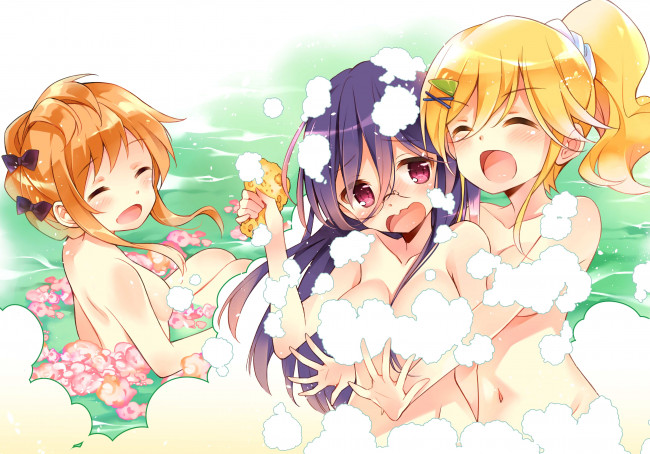 Обои картинки фото аниме, unknown,  другое, пена, mottsun, арт, девочки