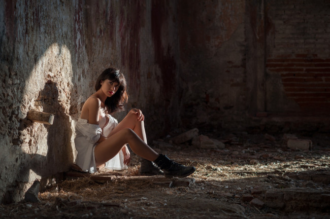 Обои картинки фото девушки, -unsort , брюнетки,  шатенки, песик