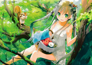 Картинка аниме животные +существа девушка