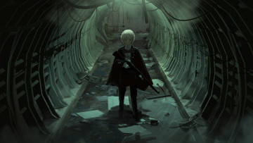 Картинка аниме оружие +техника +технологии парень тоннель