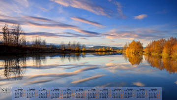Картинка календари природа отражение облака деревья 2018 водоем
