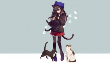 Картинка аниме животные +существа девушка