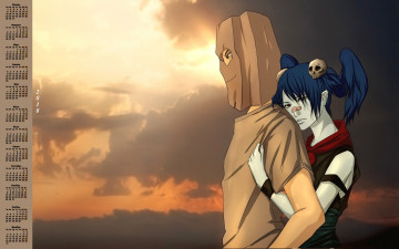 Картинка календари аниме череп парень взгляд девушка 2018 объятие