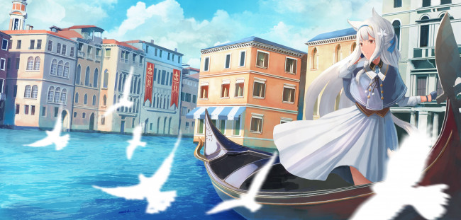 Обои картинки фото аниме, животные,  существа, девушка