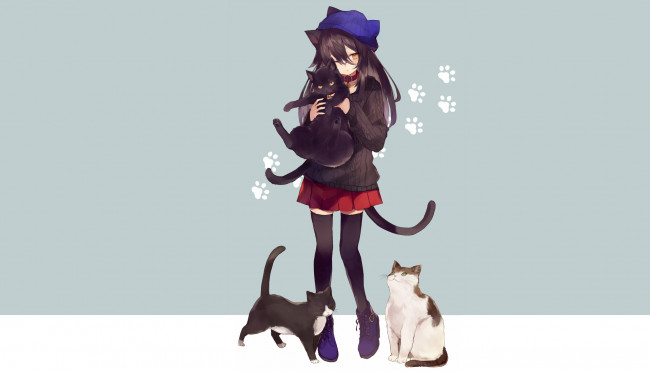 Обои картинки фото аниме, животные,  существа, девушка