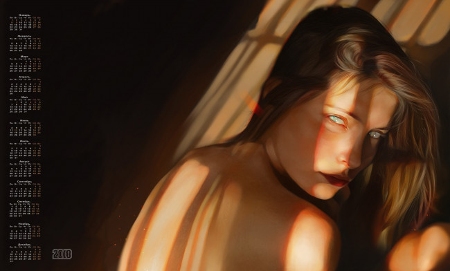 Обои картинки фото календари, рисованные,  векторная графика, 2018, взгляд, девушка