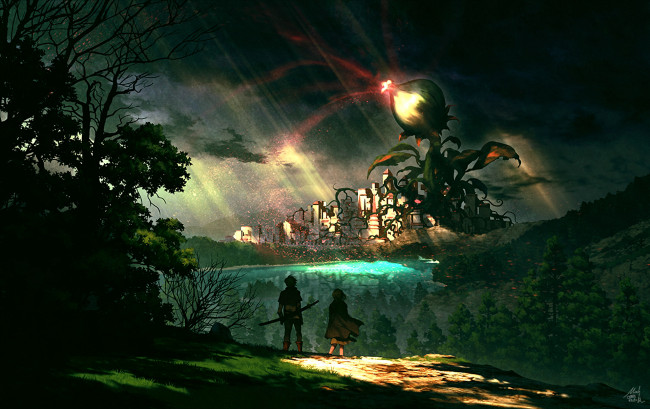 Обои картинки фото аниме, животные,  существа, дети