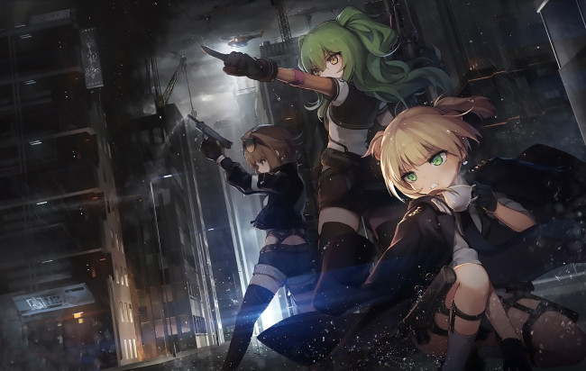 Обои картинки фото аниме, girls frontline, фон, взгляд, девушки