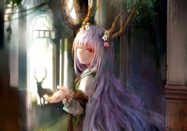 Обои картинки фото аниме, животные,  существа, девочка