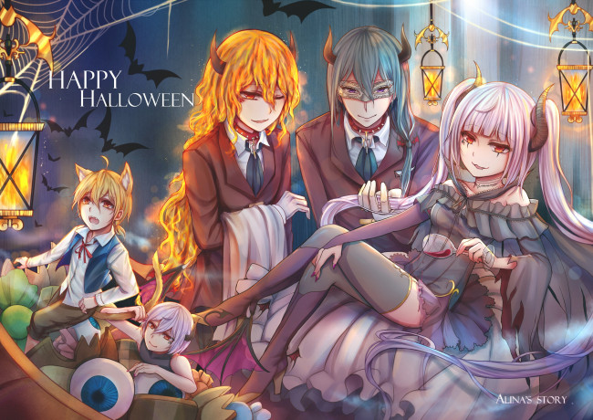 Обои картинки фото аниме, магия,  колдовство,  halloween, хеллоуин