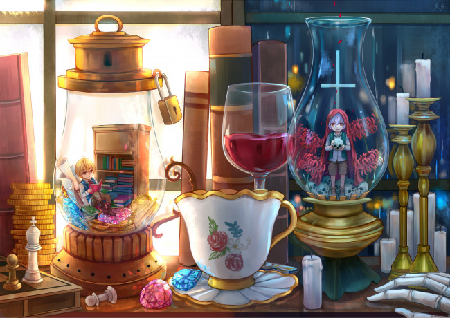 Обои картинки фото аниме, магия,  колдовство,  halloween, колбы