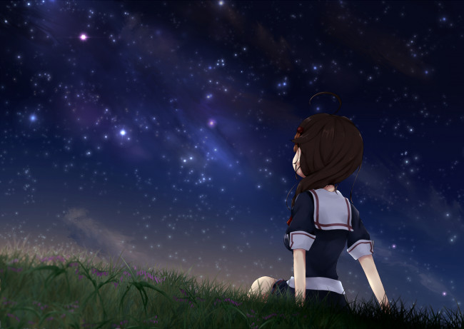 Обои картинки фото аниме, kantai collection, ночь