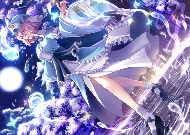 Обои картинки фото аниме, touhou, фон, взгляд, девушка