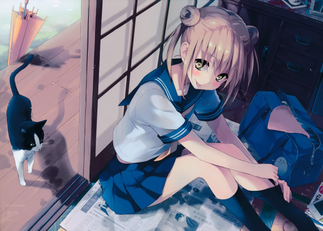 Обои картинки фото аниме, животные,  существа, девушка