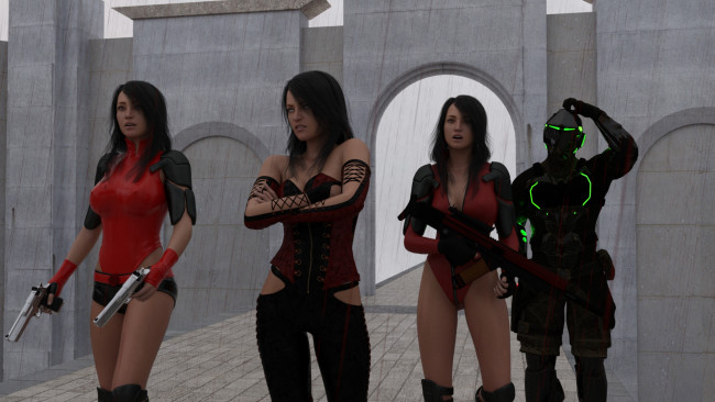 Обои картинки фото 3д графика, фантазия , fantasy, взгляд, фон, девушки