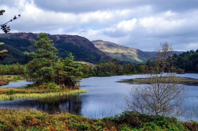 Обои картинки фото природа, реки, озера, река, островок, горы