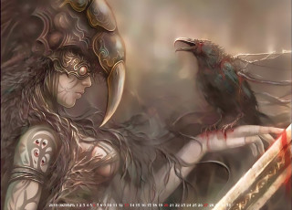 Картинка календари фэнтези маска профиль девушка кровь птица 2019 calendar