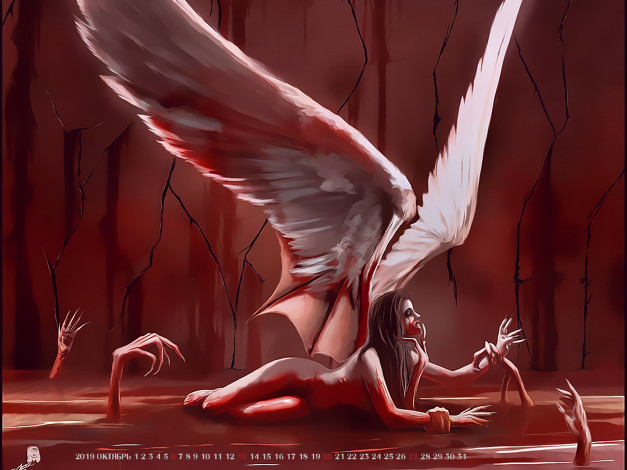 Обои картинки фото календари, фэнтези, 2019, calendar, руки, женщина, существо, крылья