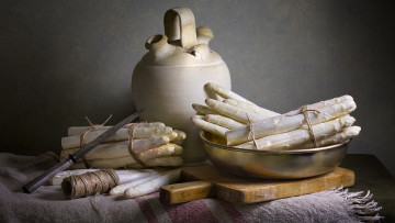 обоя еда, спаржа, миска, нож