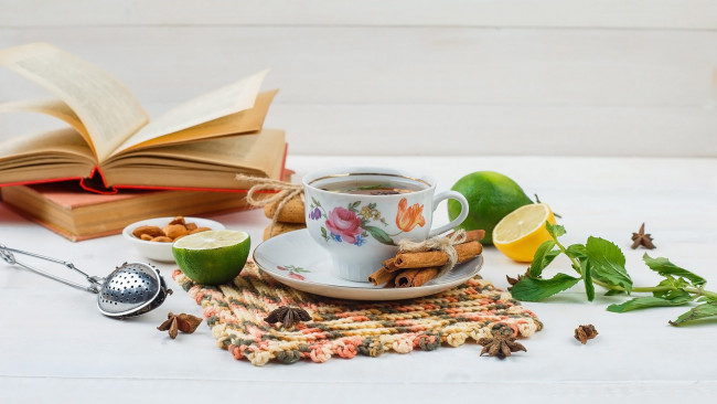 Обои картинки фото еда, напитки,  чай, лимон, чай, мята