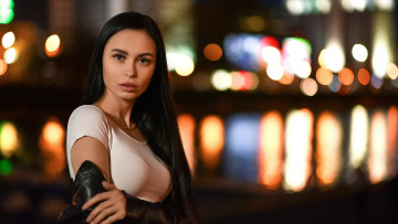 Картинка девушки -+брюнетки +шатенки девушка огни ночь кожанная куртка снежана цыган