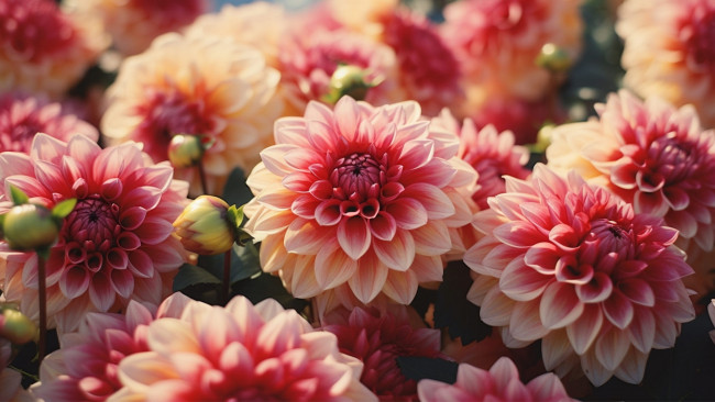 Обои картинки фото цветы, георгины, розовые, макро, много