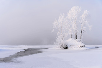 обоя природа, зима, деревья, снег, лед, река