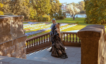 Картинка tenletters разное мужчина+женщина парень девушка пара образы наряды костюмы косплей дворец лестница сад