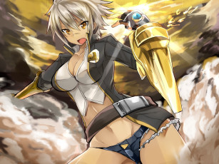 Картинка аниме weapon blood technology пояс топ наручи жакет девушка